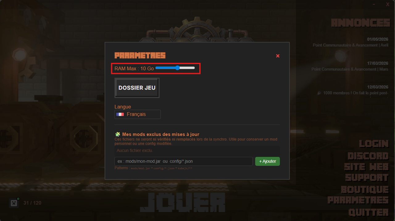 Étape 2 — Curseur RAM